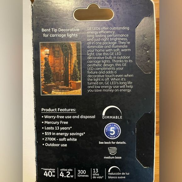 4 New GE LED Outdoor Dimmable Light Bulbs - Carriage Light - Soft White - Picture 5 of 6